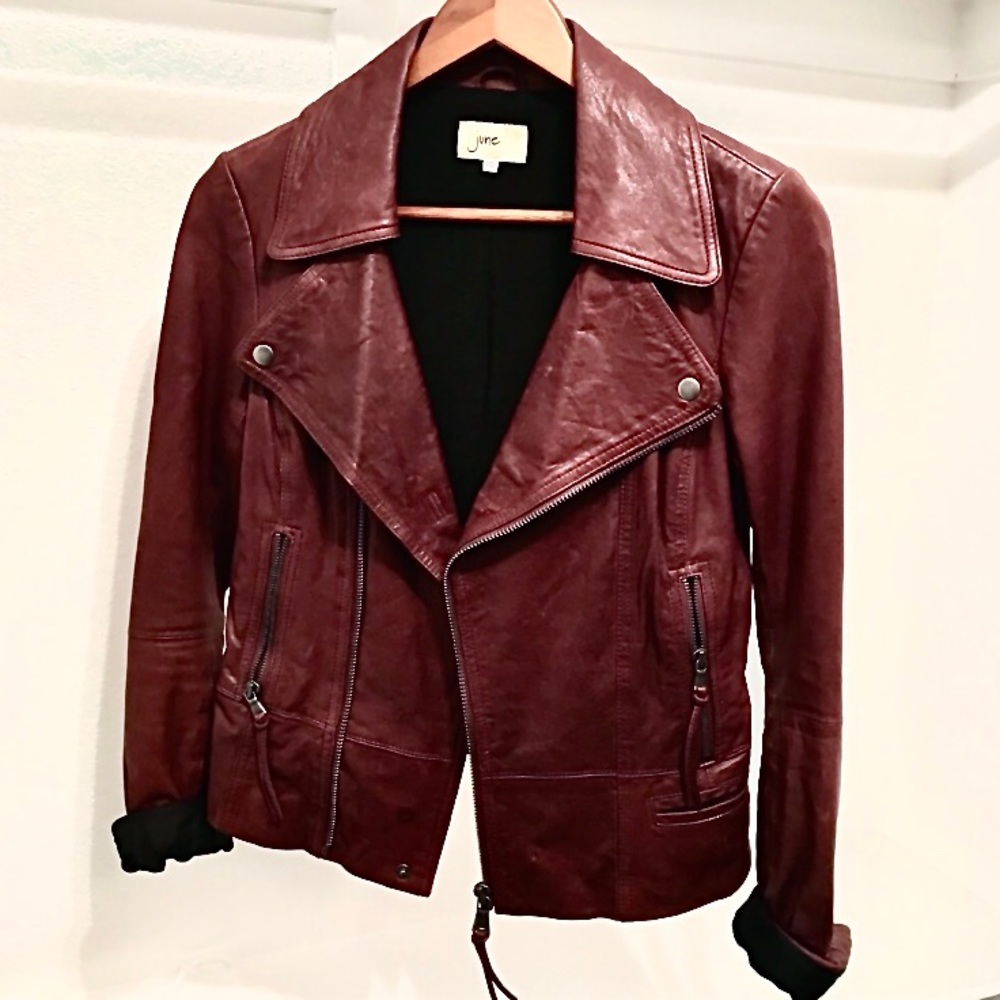 JUNE (Nordstrom) Oxblood Leather Motorcycle Jacket